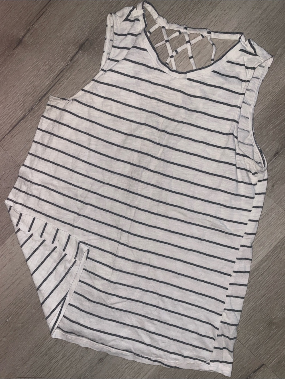 Maurices White & Black Striped Tank Top | Lattice Back Detail | Women’s Small